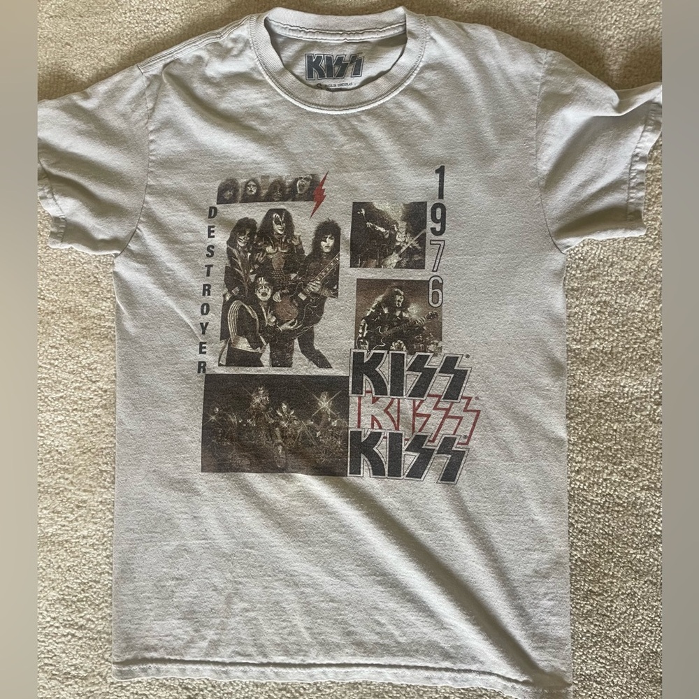 KISS Destroyer Tour Rock Band Tee T Shirt Size small Beige Tan